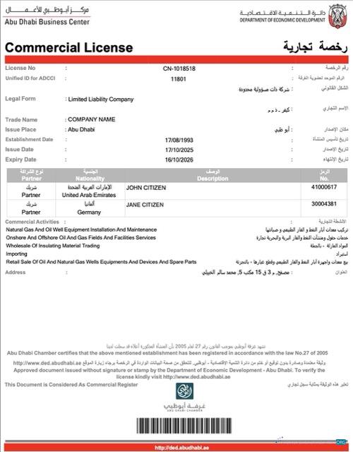 Download UAE Abu Dhabi commercial license Word and PDF template Photoshop template